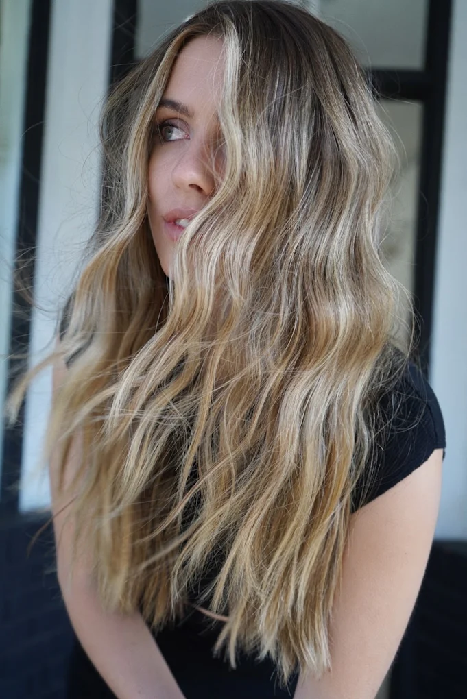 Long dimensional blonde waves at The Studio Los Gatos